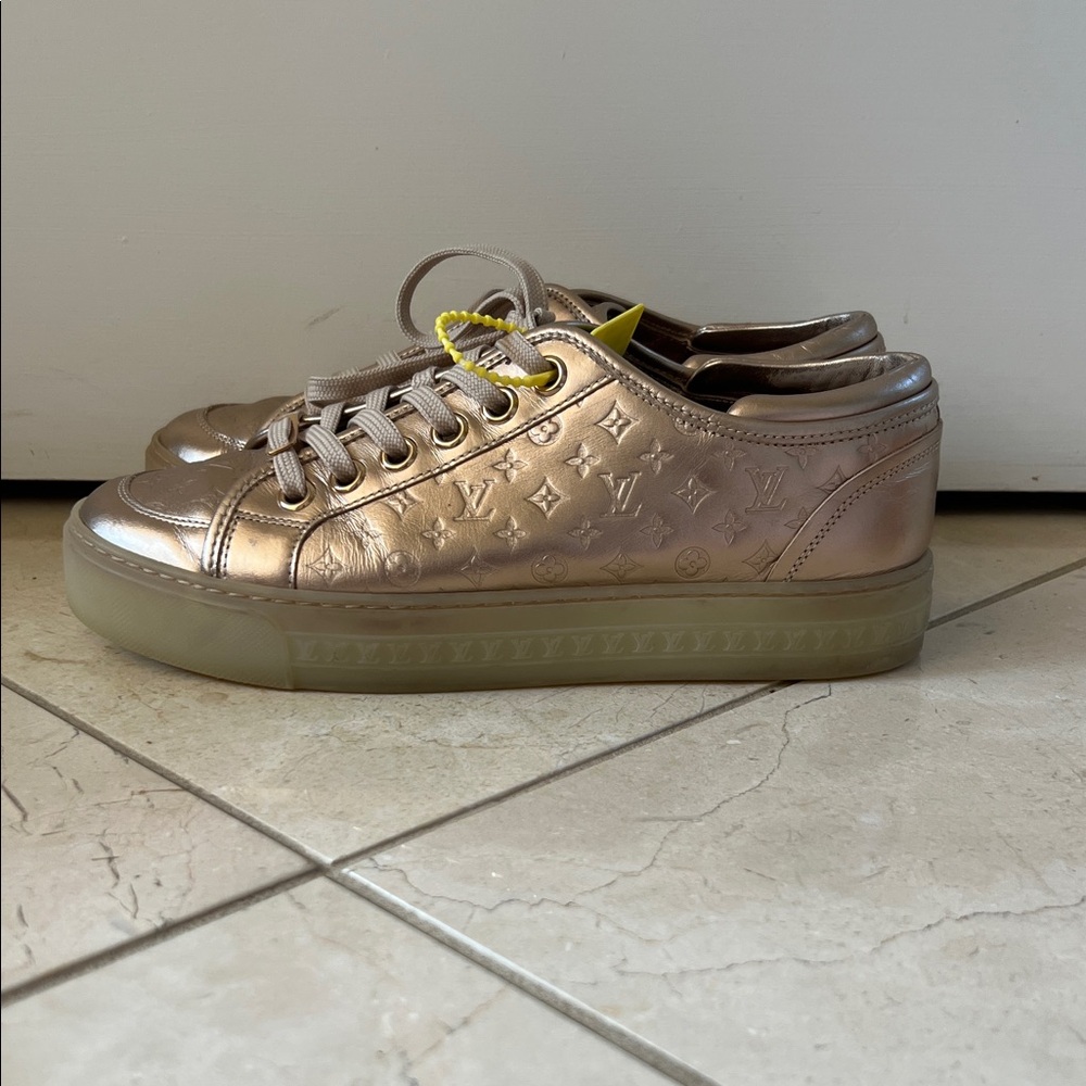 Louis Vuitton Rose Gold Embossed Sneakers